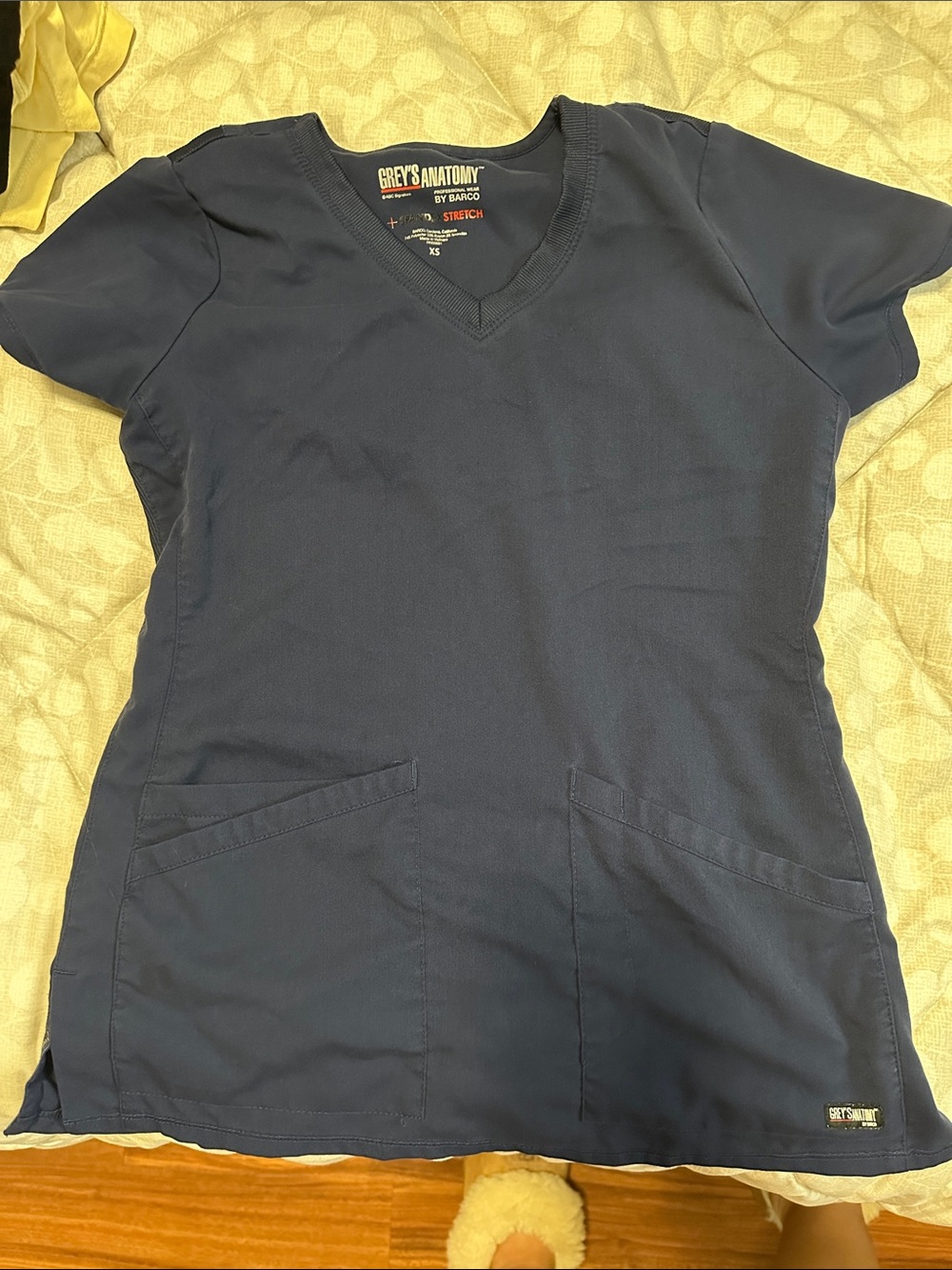 Grey's Anatomy Navy V-Neck Medical Scrub Top with Front Pockets